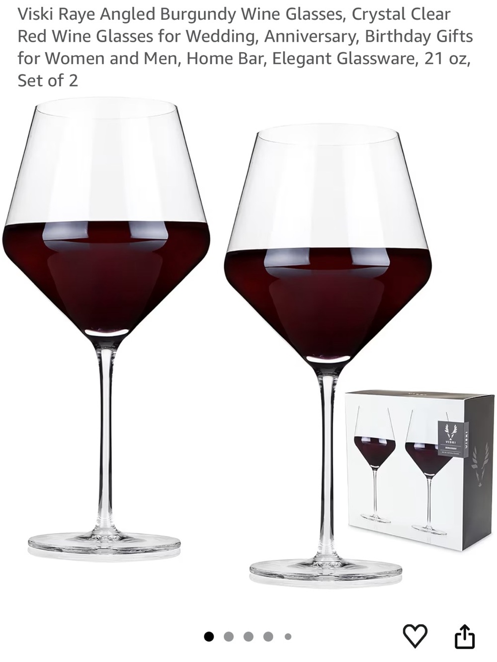 NWT Viski Raye Crystal Burgundy Angled Wine Glasses - Set of 2- 21oz